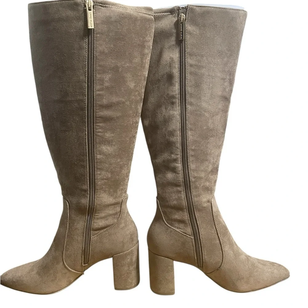 Anne Klein Tan Truffle Knee-High Block Heel Neutral Dress Boots sz 8.5W NIB